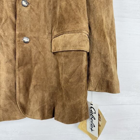 Cabela's Brown Leather Sport Coat Blazer Men 44 R Buffalo Nickel Buttons Suede - Picture 4 of 16